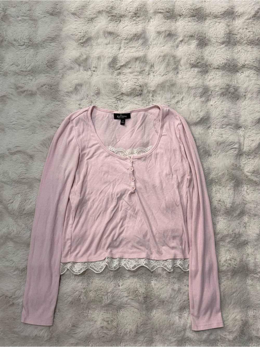 Self Esteem Pink Lacy Henley